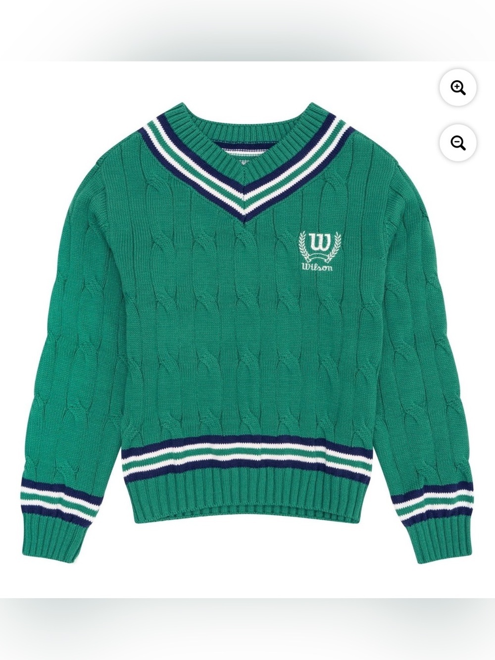 Wilson Teal Cable Knit V-Neck Sweater with Stripe Detail